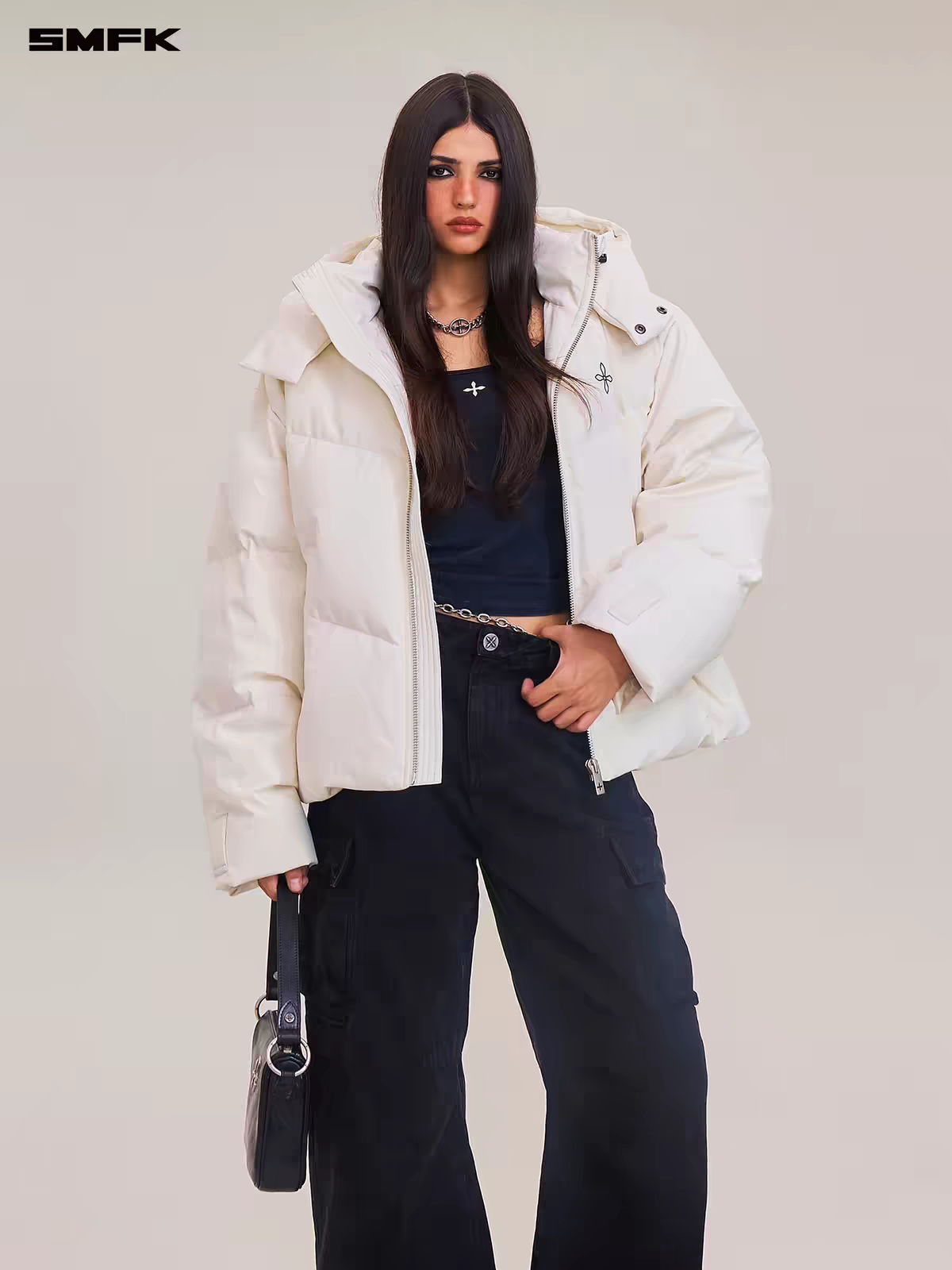 SMFK Cross Statue Wilderness Hunting Oversized Down Jacket / White