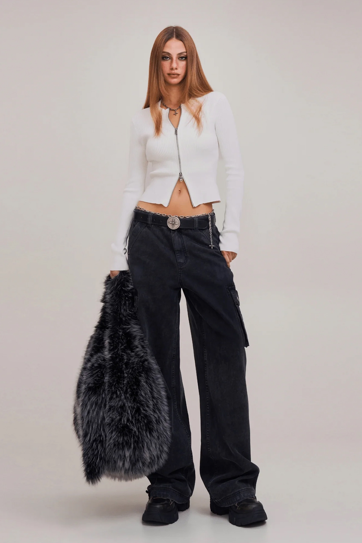 SMFK Ribbed Zip-Up Slim Top