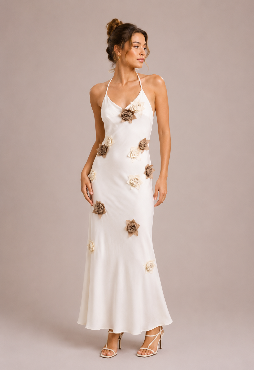 Beige and Green Lyocell Dress